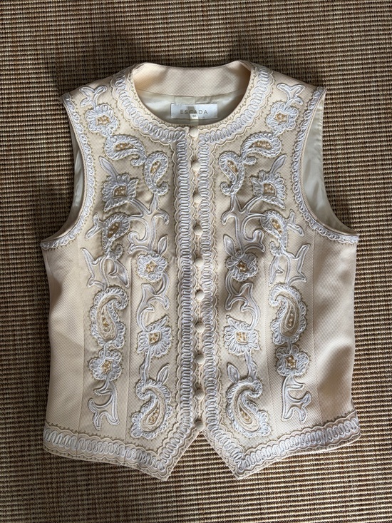 Escada Tops - Vintage Escada Embroidered Button Front Sleeveless Vest Top Cream White